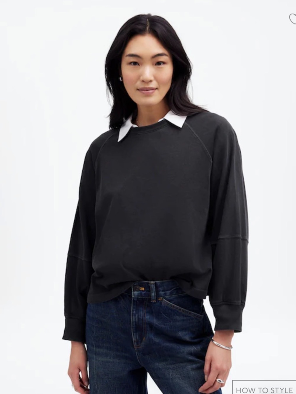 NEW NWT Madewell raglan lightweight sweatshirt long sleeve black coal XS